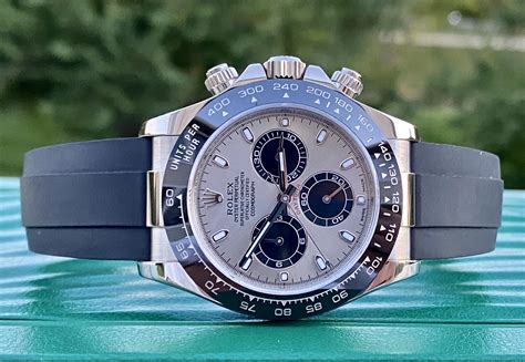 rolex daytona 18k gold with white gold face|rolex daytona with oysterflex strap.